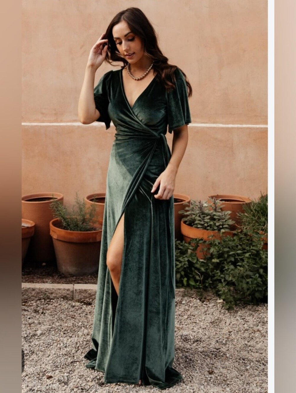 Baltic Born Katelyn Green Plush Velvet Wrap Maxi Dress M Holiday Party Event